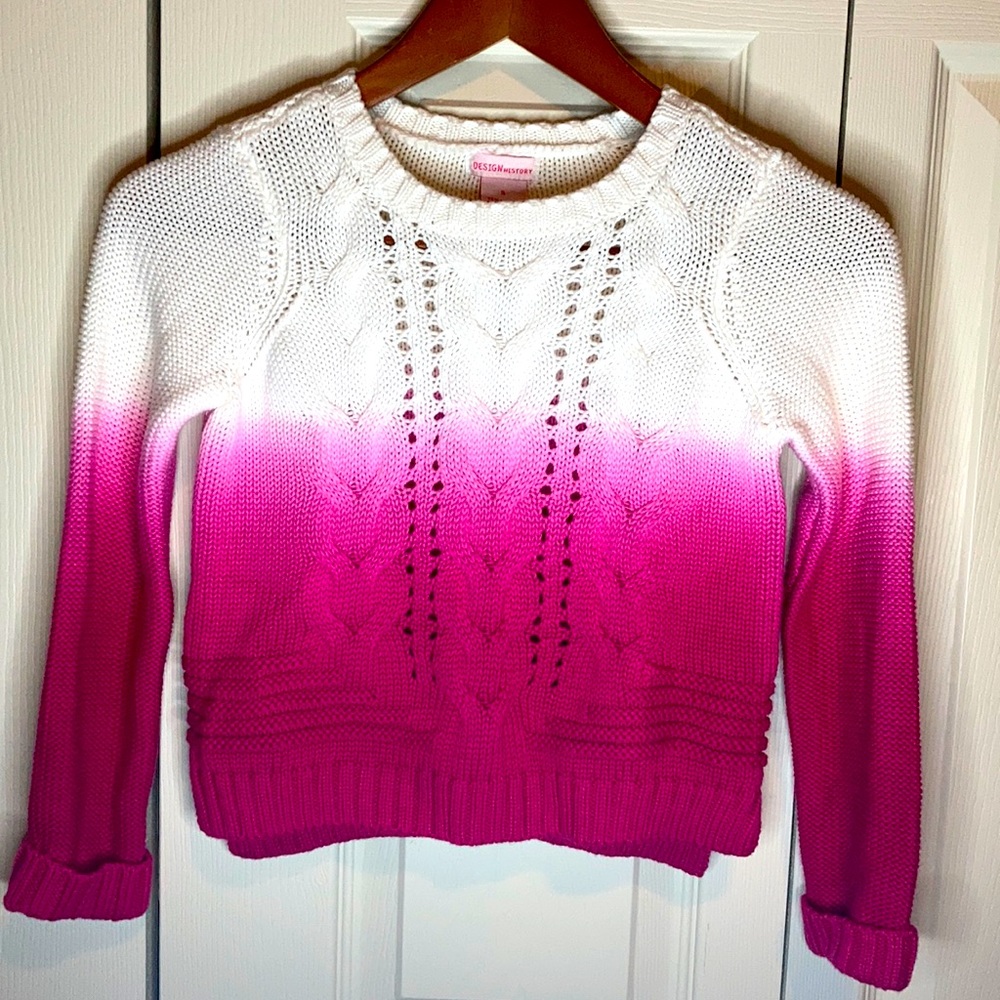Design History Crew Neck Ombre Knit Sweater NWT Girls 5 White Pink Ombre